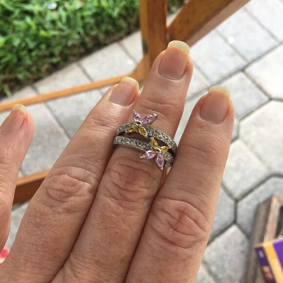 Solid Sterling Silver Cz Flower Ring Size 7 - Picture 7 of 7